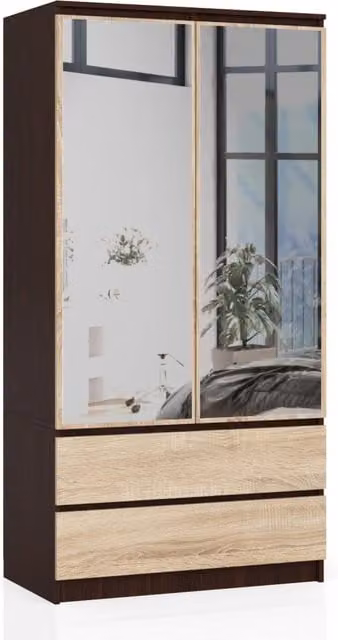 Armadio AKORD S90 Wengé 90 cm 2 ante 2 cassetti inserto frontale Sonoma Quercia 90x51x180 cm
