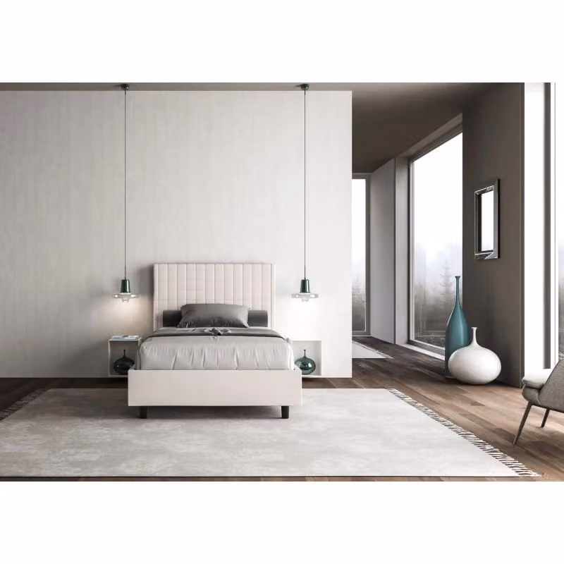 Letto imbottito Sunny Ityhome in similpelle bianco con rete, Piazza e mezzo 110x190 cm – 2
