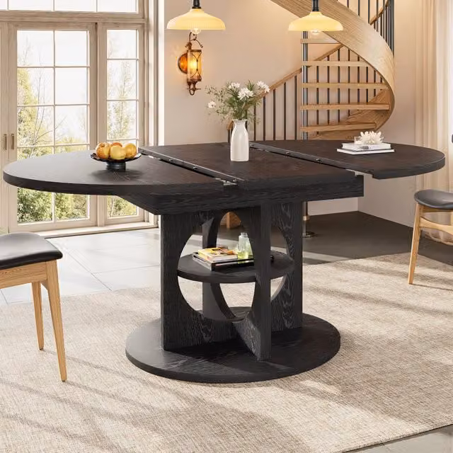 Tavolo da pranzo allungabile ovale Mivray in MDF e metallo nero opaco L/P/H: 110 x 110 x 76 cm