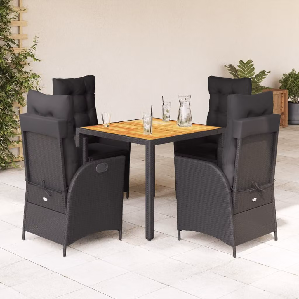 Maison Exclusive - Set da Pranzo da Giardino 5 pz Nero con Cuscini in Polyrattan