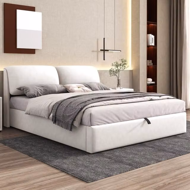 Letto con contenitore Mivray in velluto beige con base idraulica, tre cassetti e rete a doghe, L/P: 180 x 200 cm