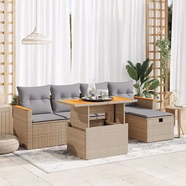 Set Divano da Giardino a L vidaXL in Polyrattan con Cuscini Beige e Grigio per Terrazza e Balcone – 1