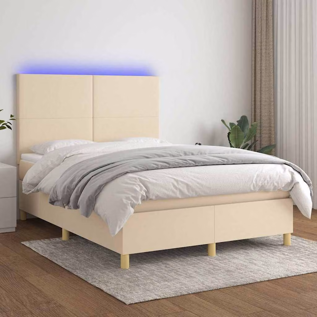 Letto Ibrido con Materasso e Illuminazione LED vidaXL in Tessuto Beige e Bianco L/P: 140 x 200 cm