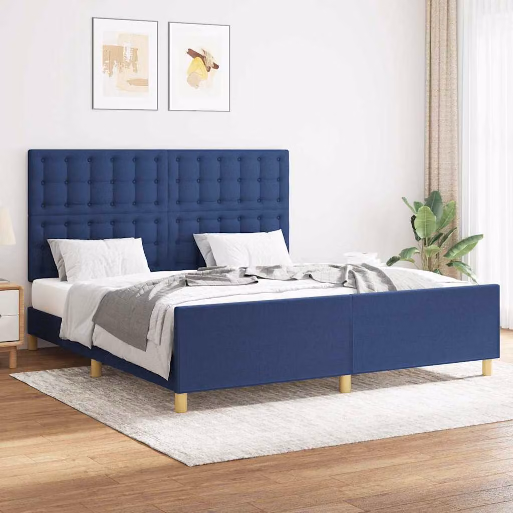 vidaXL Giroletto senza Materasso Blu in Tessuto con Struttura in Legno di Larice L: 160 cm, P: 200 cm, H: 128 cm – 1