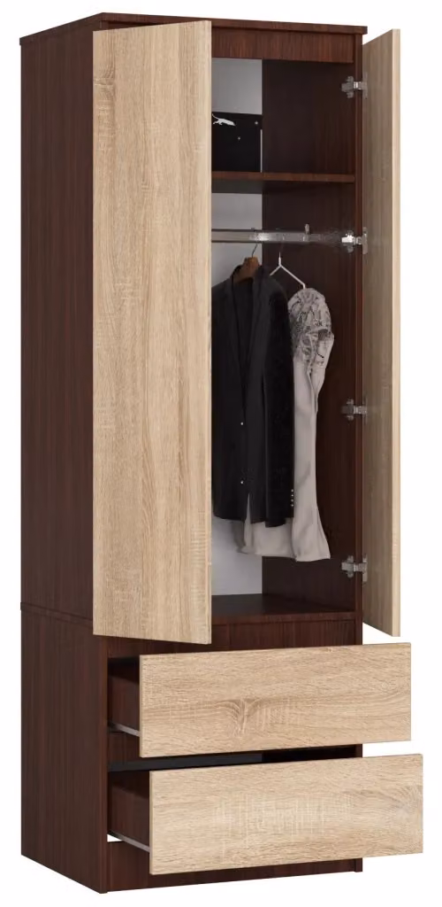 Armadio Akord Furniture AKORD S60 Wengé con 2 ante, 2 cassetti e inserto frontale Sonoma Quercia, L: 60 cm, P: 51 cm, H: 180 cm – 2