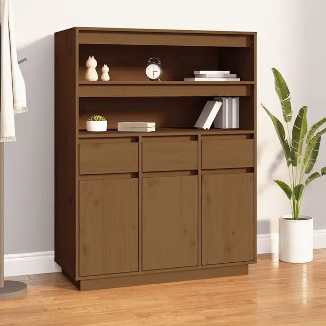 Credenza in legno massello di pino stile rustico marrone vidaXL L: 89 cm, P: 40 cm, H: 116,5 cm – 1