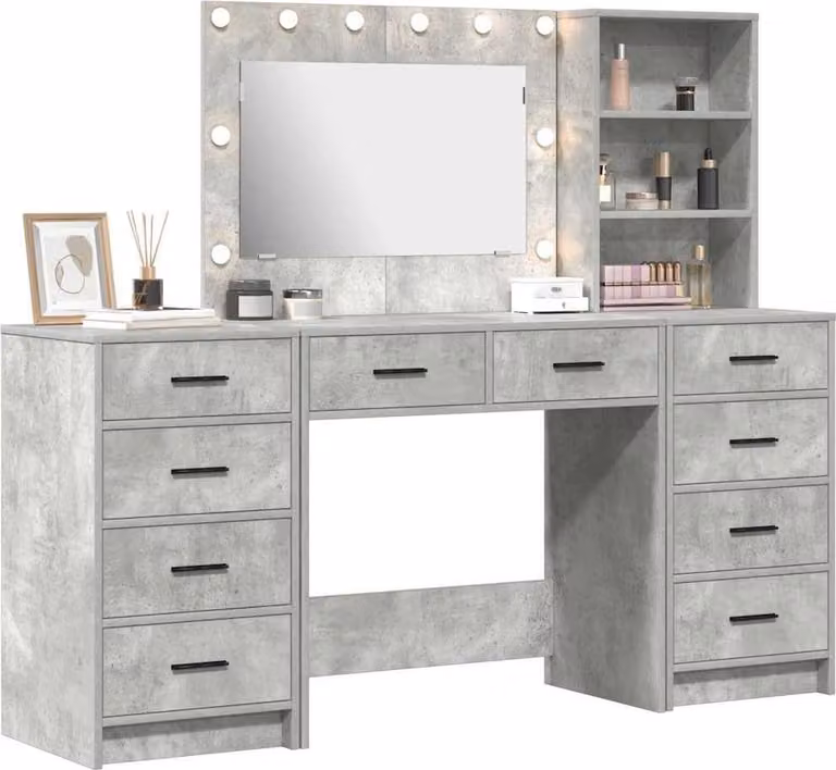 Tavolo da Trucco 3 pcs Grigio cemento Legno multistrato