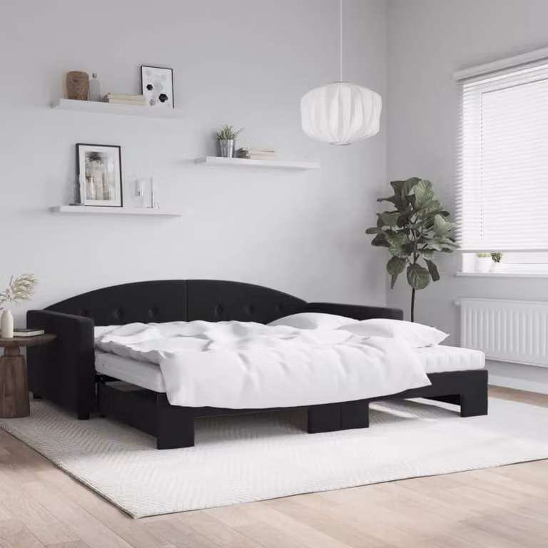 vidaXL Divano Letto Estraibile in Velluto Nero con Materasso in Schiuma L/P/H: 100 x 200 cm