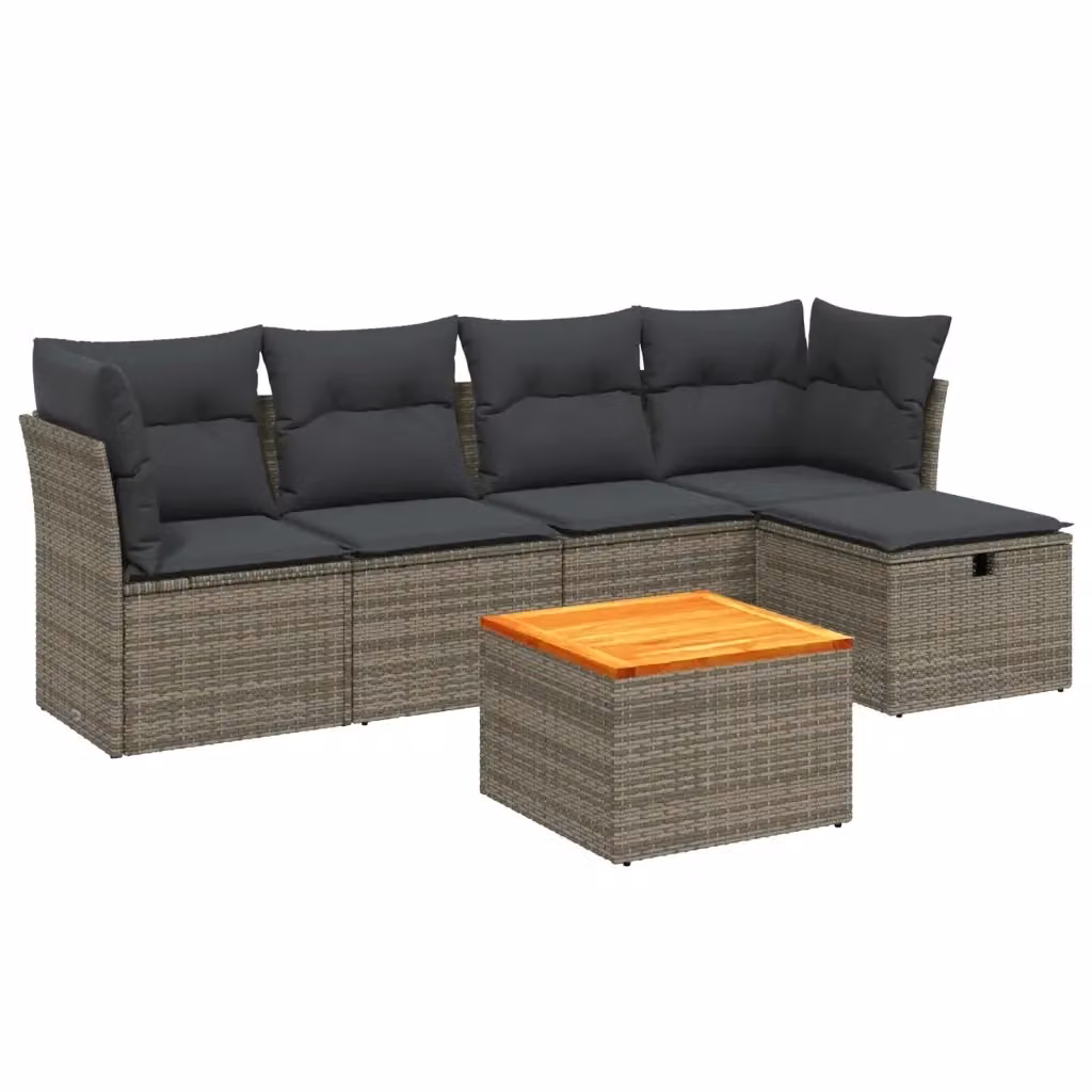 Set Divano da Giardino vidaXL 6 pz a L con Cuscini Grigio in Polyrattan e Acciaio – 2