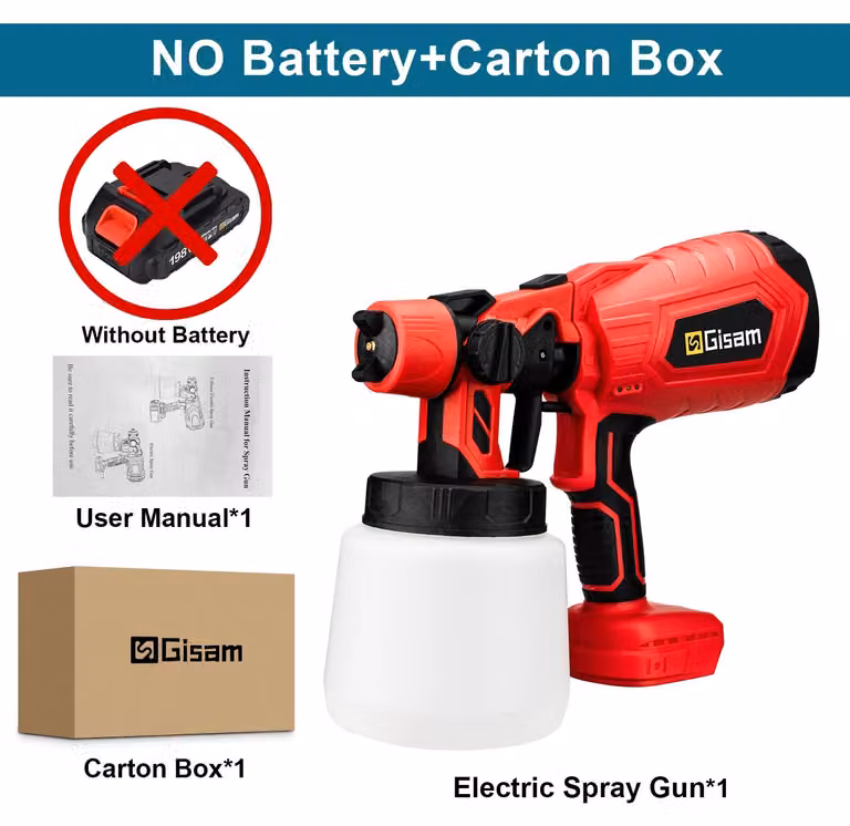 Spruzzatore a batteria - Pistola a spruzzo elettrica HVLP - Serbatoio da 1000 ml - Ugello da 1,8 mm - Per batteria da 18V, senza batteria inclusa - Dispositivo portatile per uso domestico - Colore: rosso