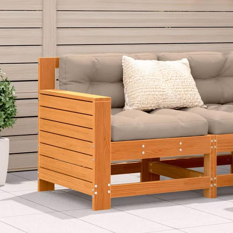 vidaXL Divano da giardino in legno di pino con cuscini marroni e beige stile rustico