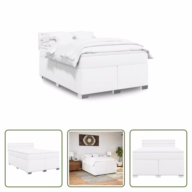 The Living Store Letto a molle con materasso bianco 140x190 cm in Pelle finta