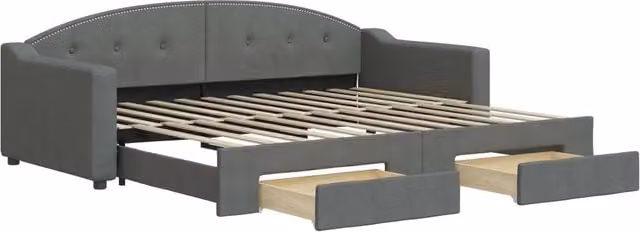 Divano letto singolo estraibile con cassetti in tessuto grigio scuro 90x200 cm – 1