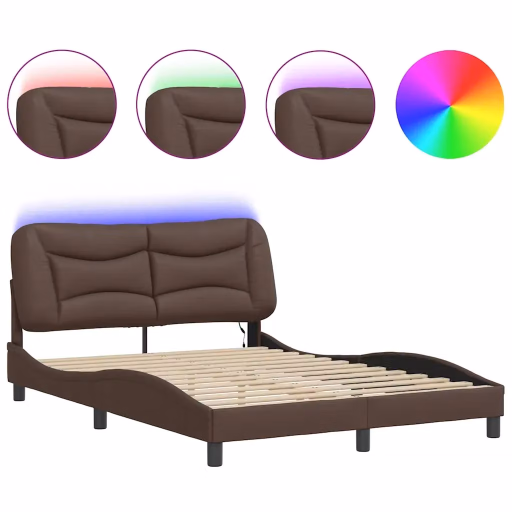 vidaXL Giroletto Hvar Marrone con LED e Porta USB senza Materasso L: 140 cm, P: 190 cm – 2