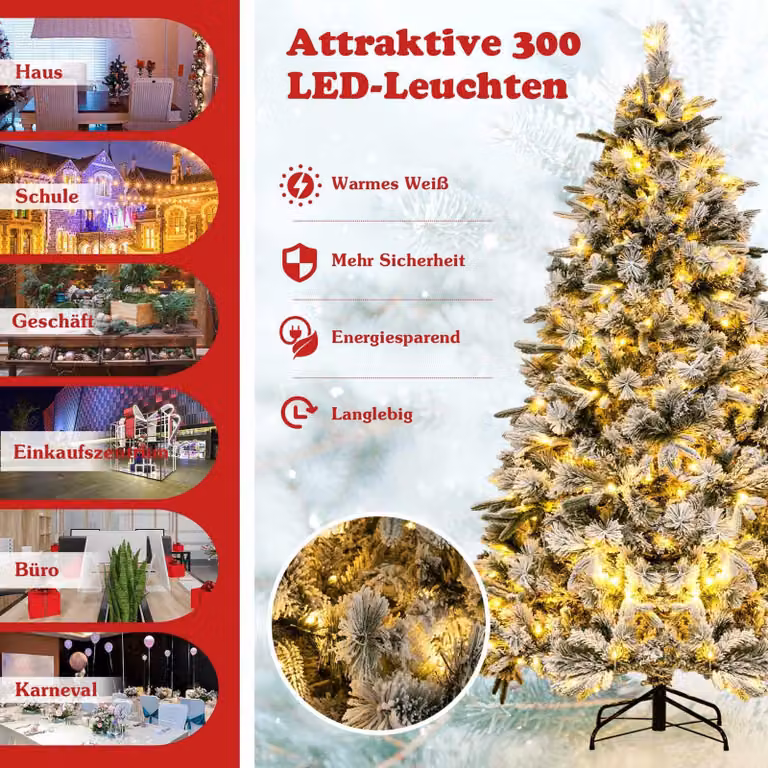 Albero di Natale artificiale con neve, 215 cm, 300 luci LED