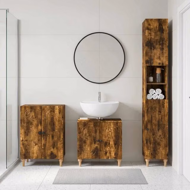Set di armadietti da bagno in 3 pezzi ALKMAAR Rovere Fumo 3417428