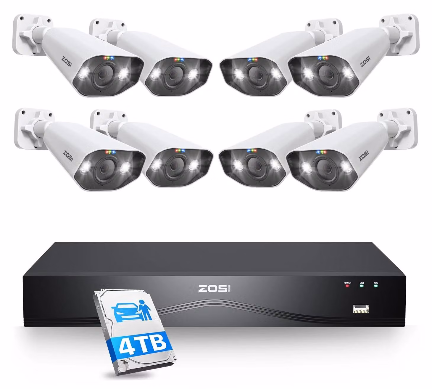Sistema di telecamere di sicurezza CCTV, risoluzione 4K, riconoscimento intelligente basato sull'intelligenza artificiale, 32 canali con 8 telecamere da 8 megapixel