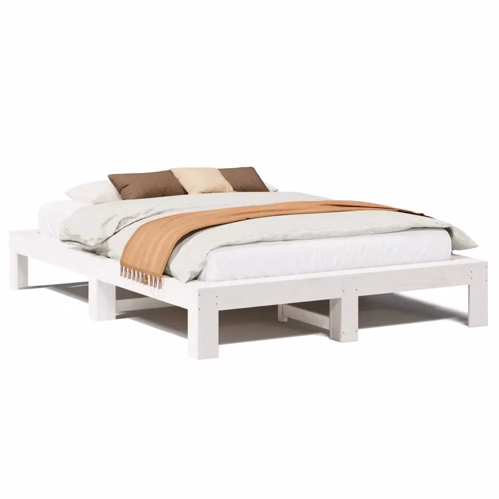 vidaXL Letto in Legno Massello di Pino Bianco con Doghe Rigide L/P: 150 x 200 cm – 2