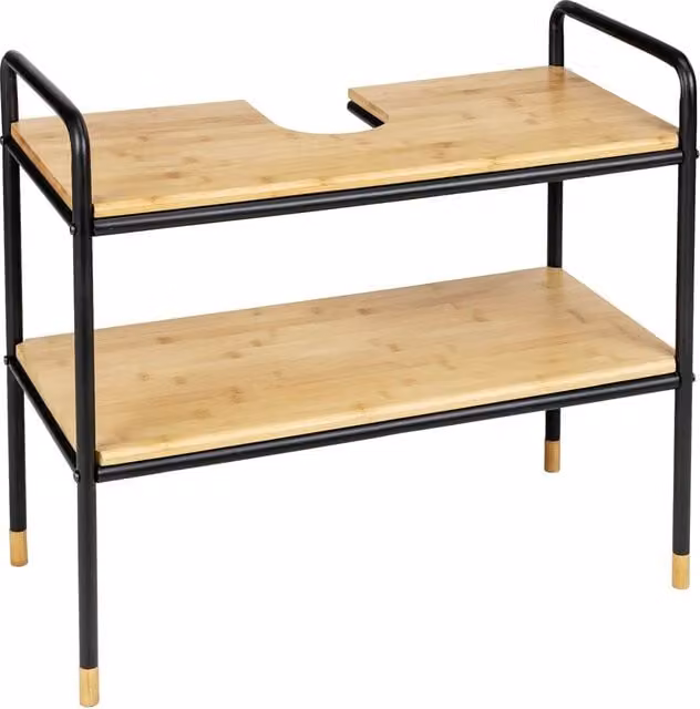 Scaffale Wenko in Metallo e Bamboo con 2 Ripiani, Colore Nero e Marrone, H 60 cm x L 40 cm x P 30 cm