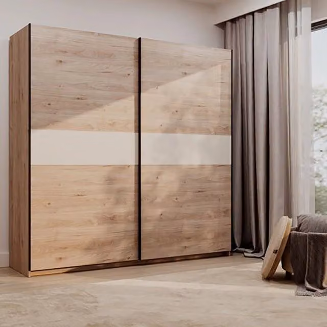 Armadio Camera da Letto Nalika, Guardaroba 2 Ante 2 Ripiani, 200x204h cm Marrone Rovere