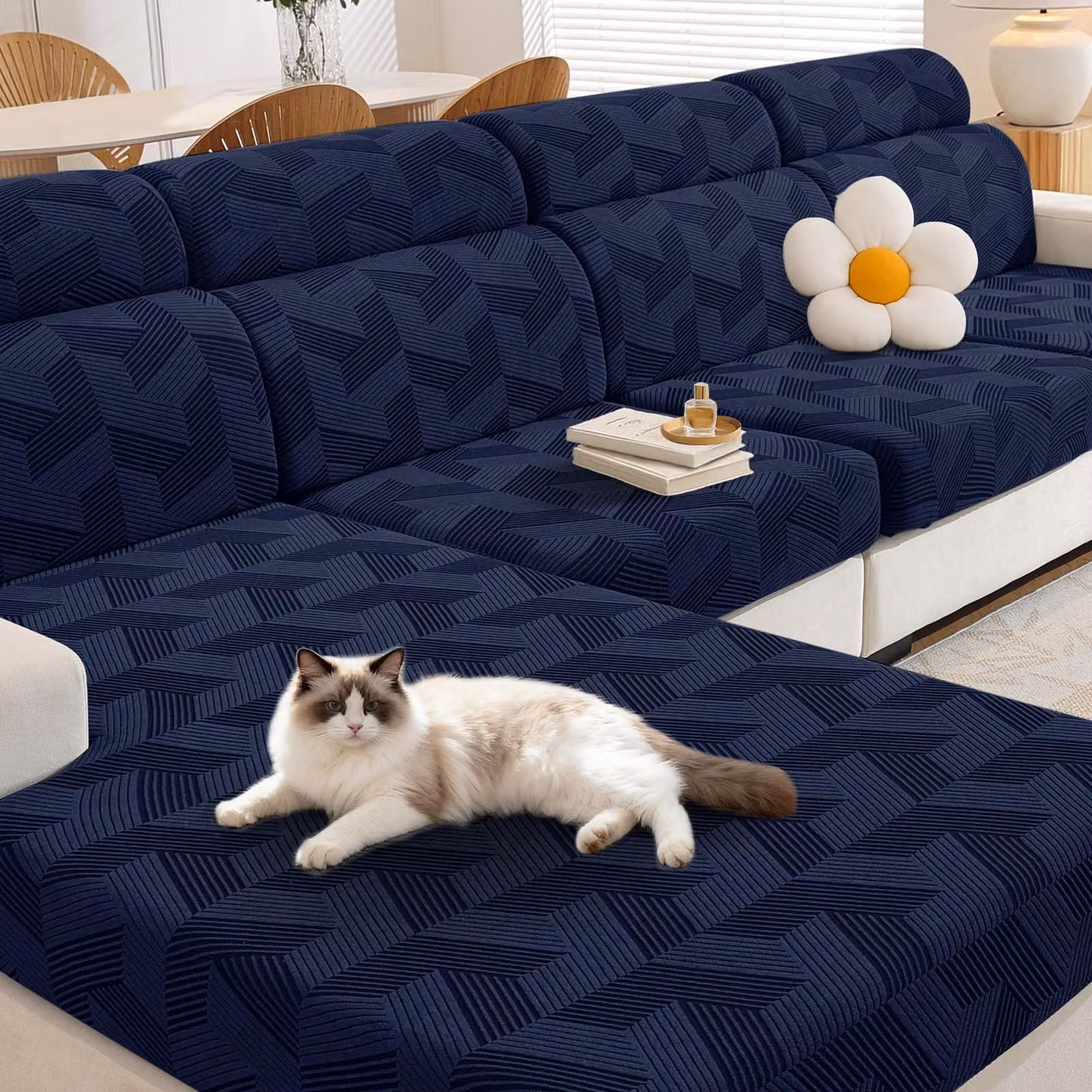 Copertura elastica universale per cuscini da divano, adatta a divani a una piazza, colore blu scuro