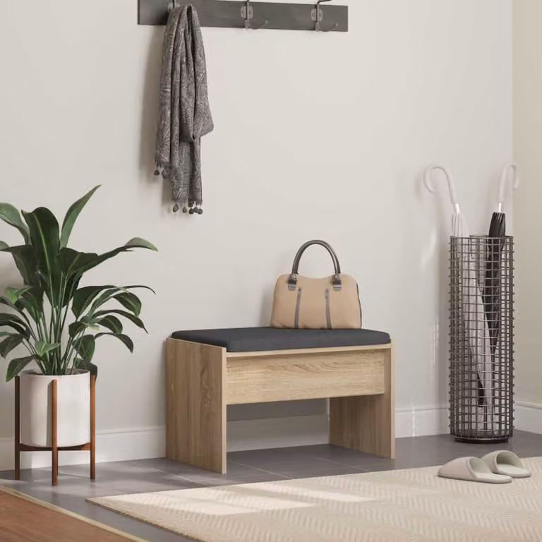 Panca per ingresso con cuscino vidaXL in Rovere Sonoma, marrone, L: 63 cm, P: 38 cm, H: 40 cm