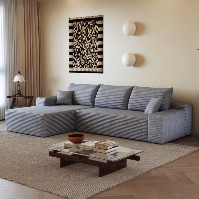 Divano 270x175x83 cm senza attrezzi in tessuto grigio