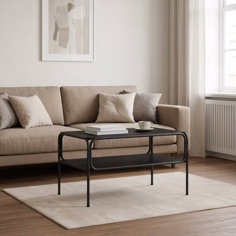 vidaXL Tavolo laterale moderno in legno e metallo nero L: 100 cm, P: 50 cm, H: 46 cm