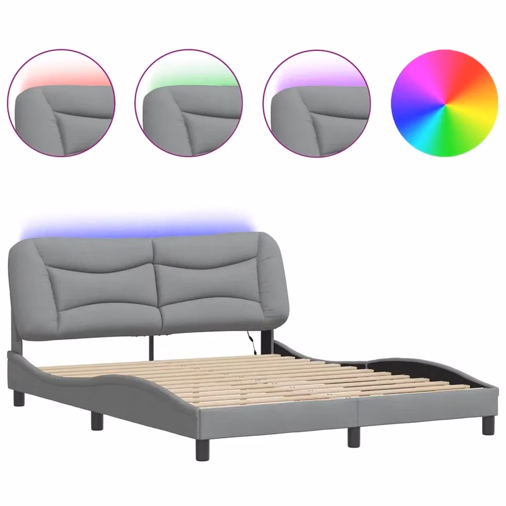 vidaXL Giroletto Hvar con LED e porta USB in tessuto grigio L: 160 cm, P: 200 cm – 2