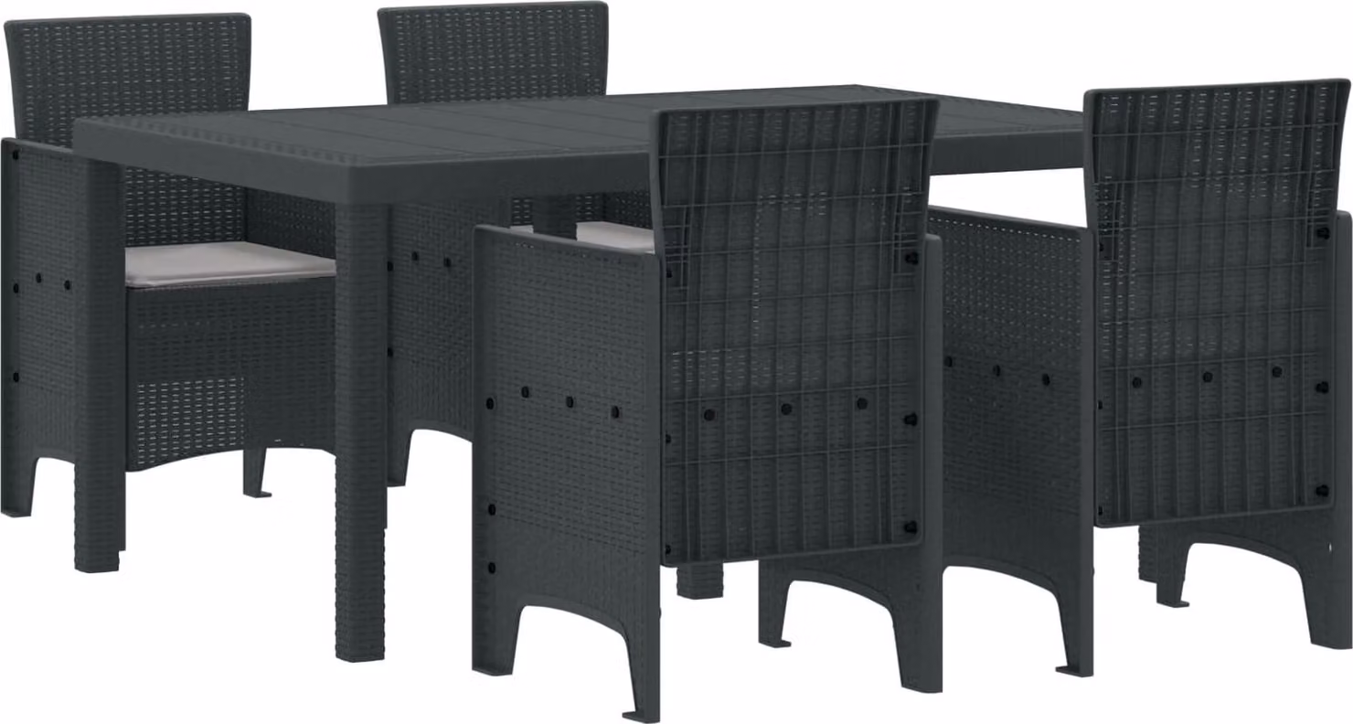 Set da Pranzo per Giardino 5 pcs Antracite Rattan Polt