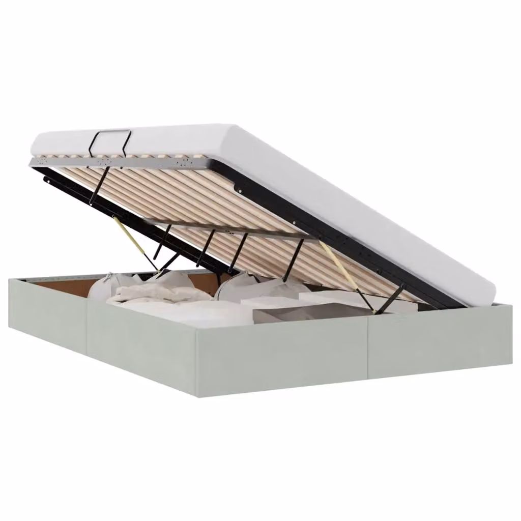 Letto ottomano moderno vidaXL in velluto grigio con base a sollevamento L: 140 cm, P: 200 cm, H: 123,5 cm – 2