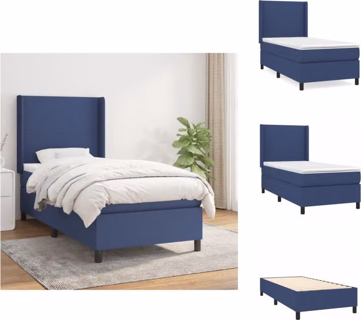 vidaXL Letto a molle con materasso blu 90x190 cm in tessuto - Letti e strutture letto