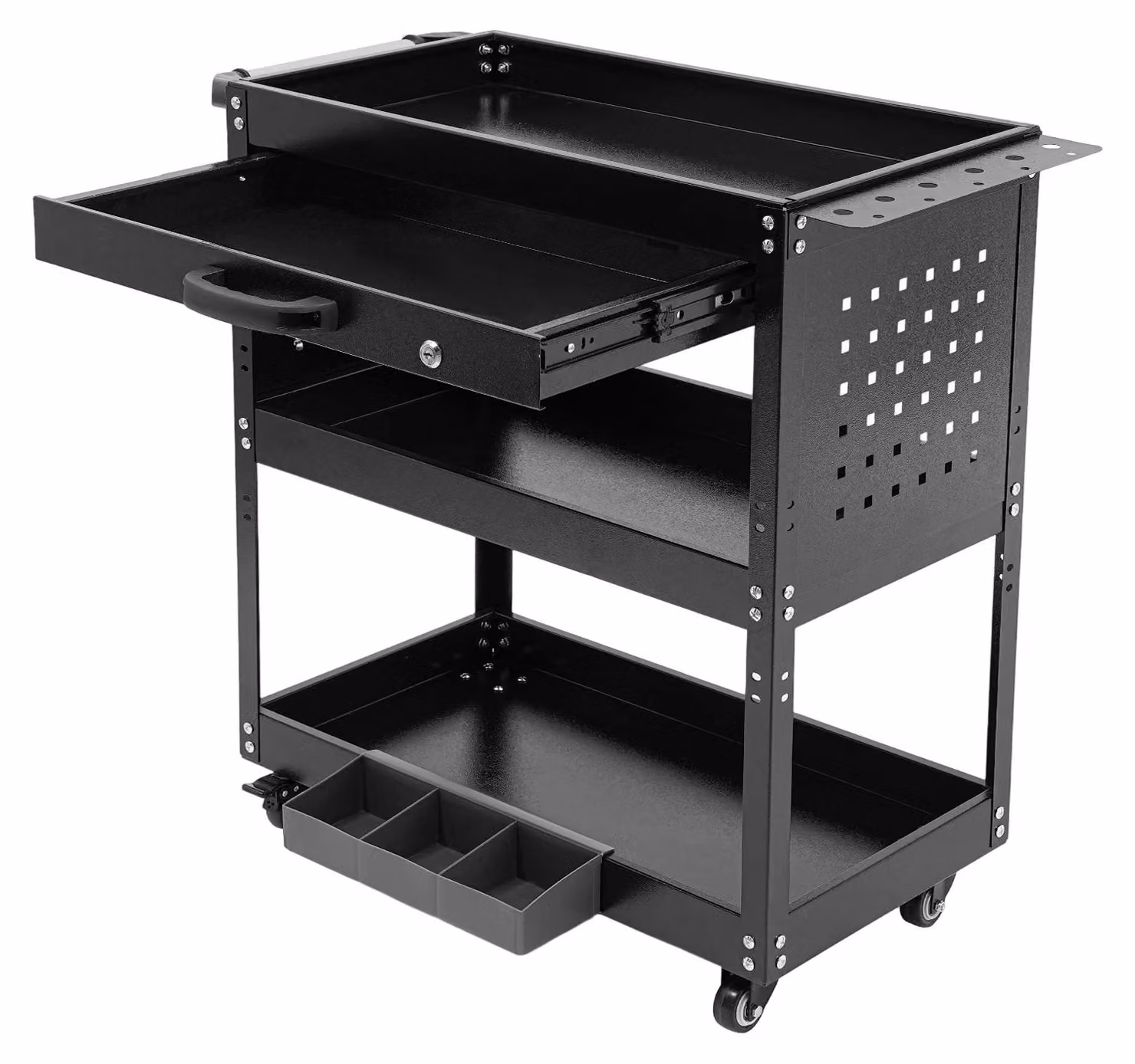 Carrello per attrezzi, design a 3 livelli, struttura in acciaio robusta, colore nero