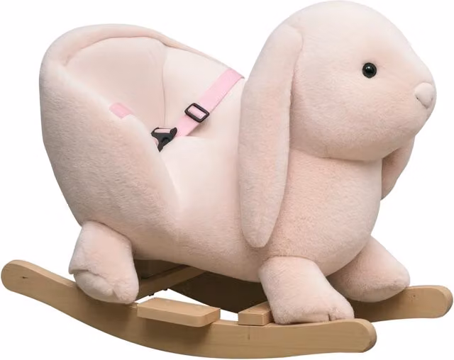 Cavallo a dondolo coniglio Xylo rosa con cintura di sicurezza per bambini 18-36 mesi L/P/H: 60 x 33 x 50 cm