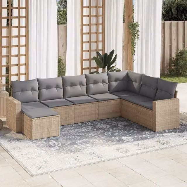 Set Divano da Giardino 8 pz con Cuscini Beige in Polyrattan 3251696