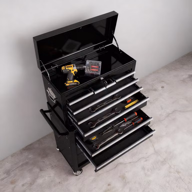 Carrello portautensili tectake in acciaio nero con ruote L: 150 cm, P: 33 cm, H: 110 cm
