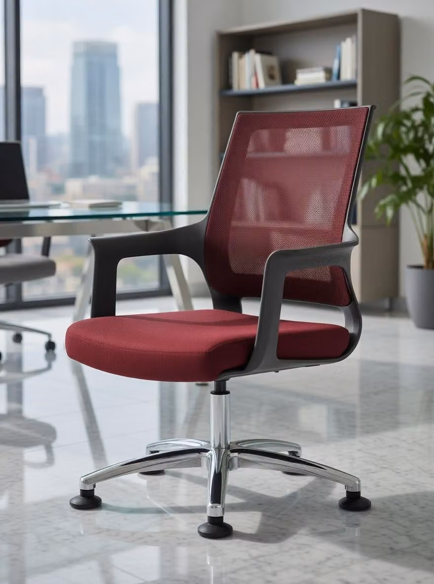 Elegante sedia da ufficio rossa con schienale robusto