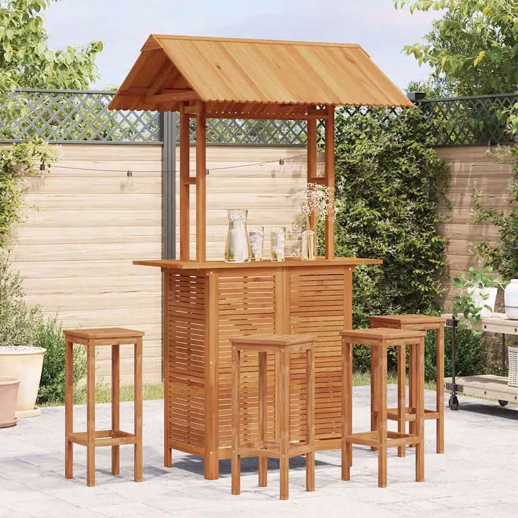 vidaXL Tavolo Bar Esterno con Tetto in Legno di Acacia Marrone L: 113 cm, P: 106 cm, H: 217 cm – 1