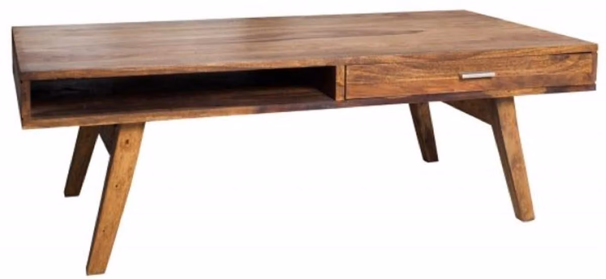 Tavolino in legno massello Casa Padrino colori naturali 100 x 55 x H. 40 cm - Tavolino da salotto in stile retrò - Mobili da salotto dal design retrò