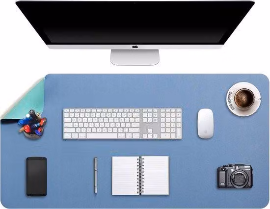 Tappetino da scrivania per laptop XXL, blu acciaio/verde, double-face, in , impermeabile, 90 x 43 cm