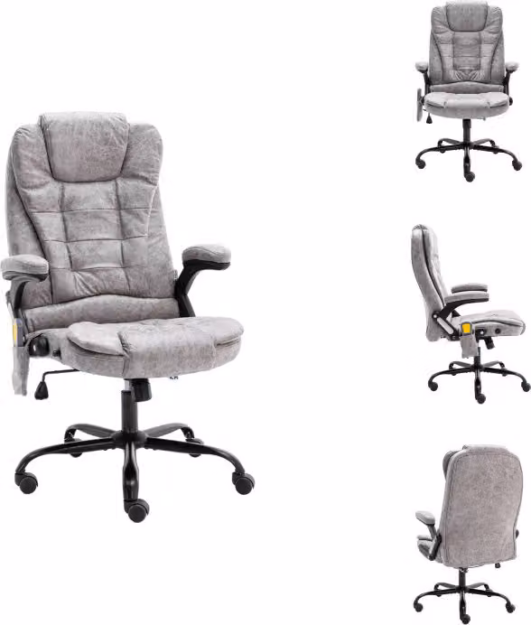 vidaXL Sedia da ufficio con funzione massaggio in pelle scamosciata grigio chiaro - Sedie da ufficio