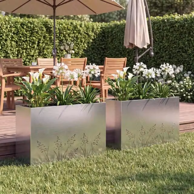 Vaso da giardino 2 pz Argento 80 x 20 x 49 cm Acciaio Inox 8005829