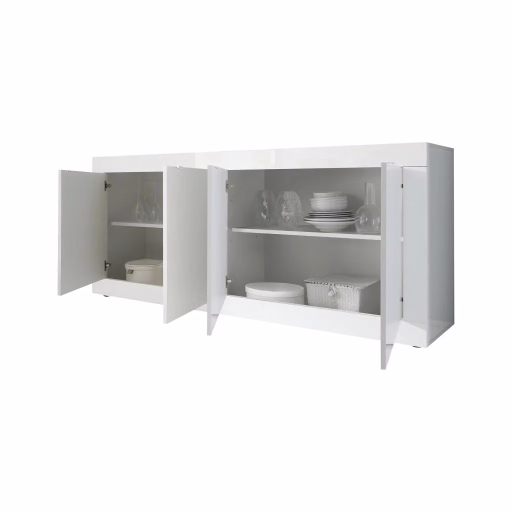 Madia Poli DMORA, Credenza Moderna con 2 Ripiani e Ante a Battente, Bianco Lucido, L: 207 cm, P: 43 cm, H: 86 cm – 2