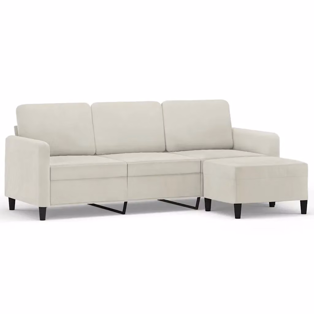 vidaXL Divano a 3 Posti Moderno in Velluto Beige con Poggiapiedi coordinato L: 198 cm – 2
