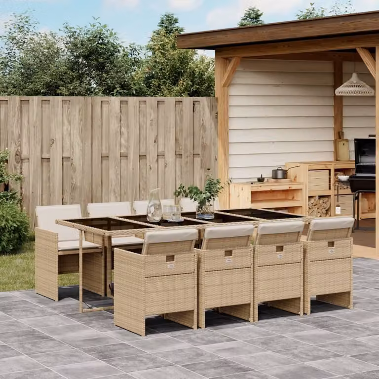 Maison Exclusive - Set da Pranzo da Giardino 9 pz con Cuscini Beige in Polyrattan