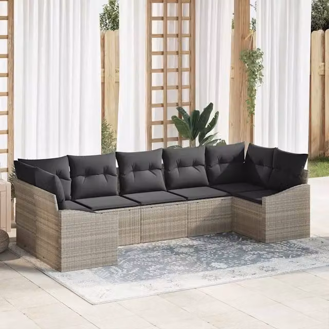 Set di divani 7 pz Grigio chiaro polyrattan 3346872