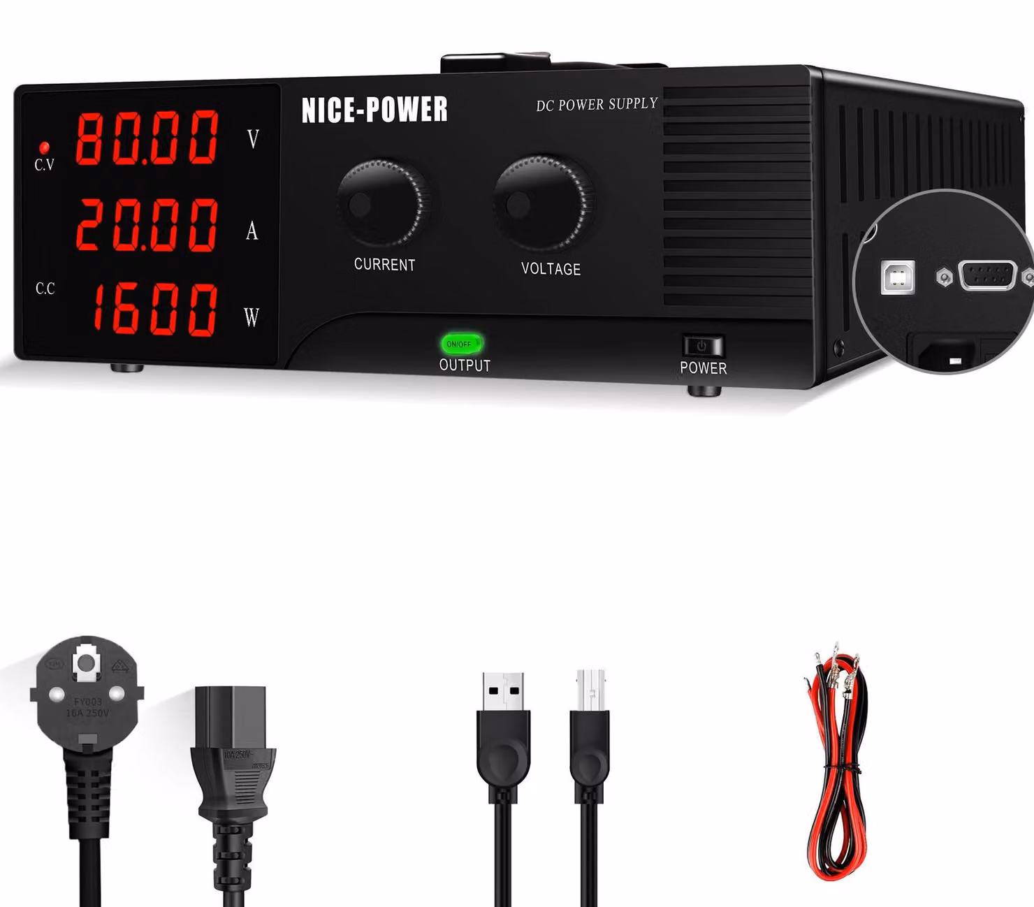 Alimentatore da laboratorio CC programmabile - R-SPS8020 - 0–80 V 0–20 A 1600 W - Controllo tramite PC - Ricarica batterie - Test su servomotori e motori - Test di invecchiamento industriale