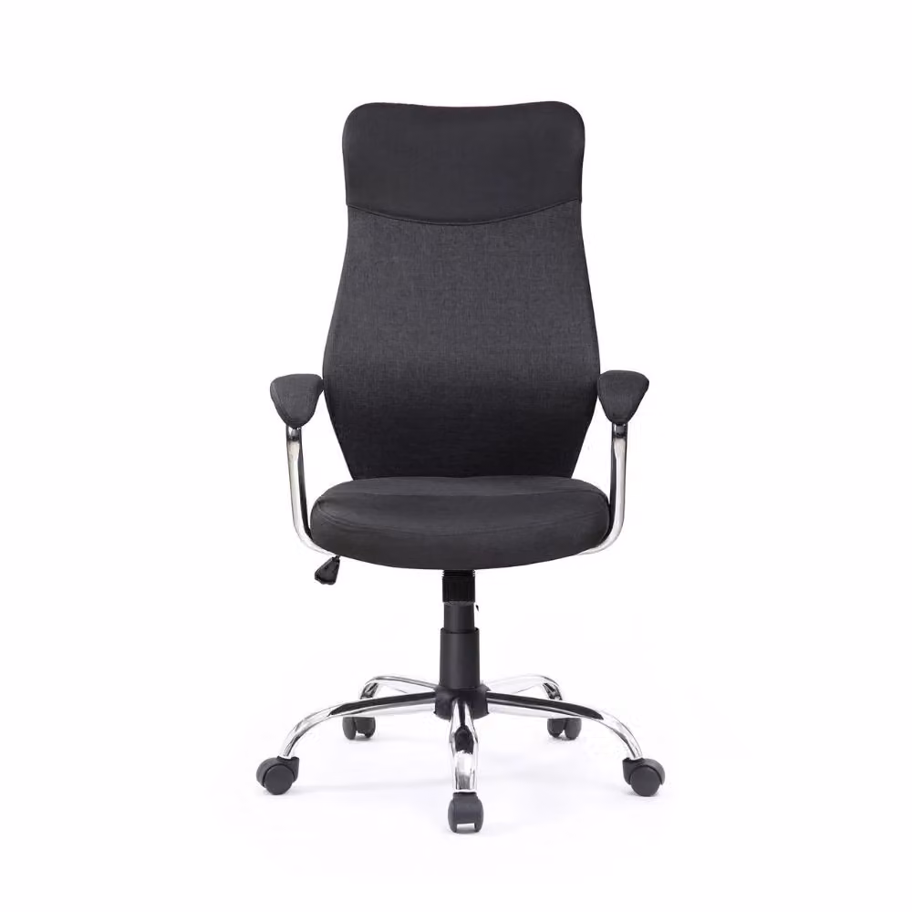 Poltrona da ufficio Valchiria moderna in tessuto nero e grigio con braccioli e ruote – 2