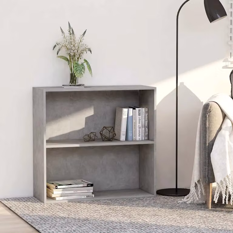 Libreria vidaXL a 2 Ripiani in Legno Multistrato e MDF, Grigio Cemento, L 80 cm x P 30 cm x H 76,5 cm