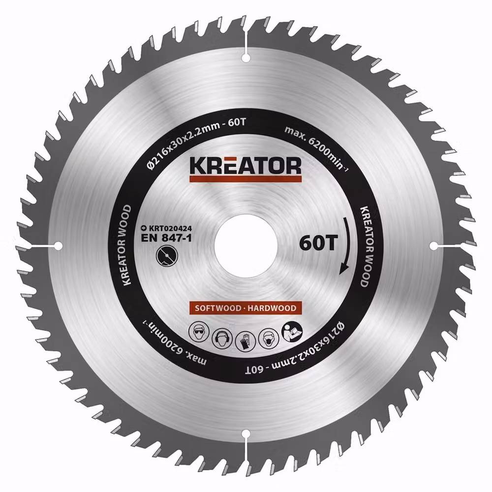 Lama circolare Ø 216 x 30 x 2,2 mm 60 denti Lama per legno + 3 anelli di riduzione